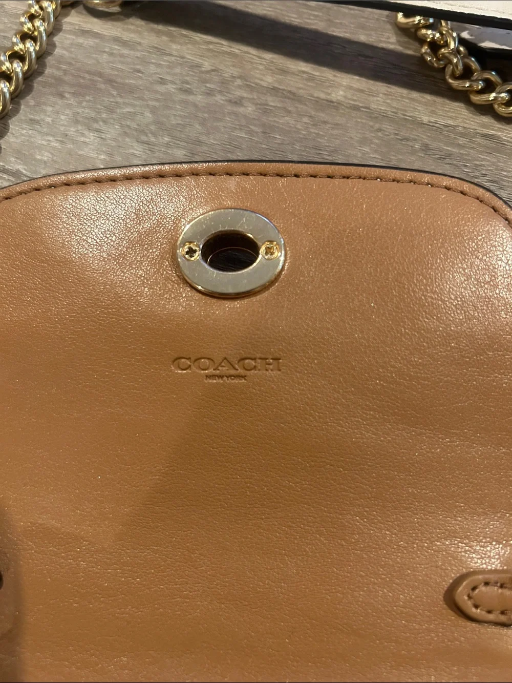 Coach Cream Floral Crossbody Phone Pouch, Gold & Leather Chain - like new!